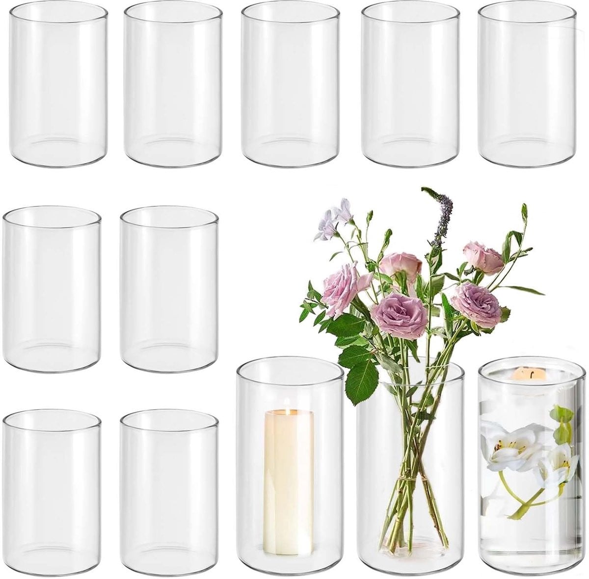 Dailygoods Glazen Cilinder Vaas - Loodvrij Glas - Hoogte: 15 cm