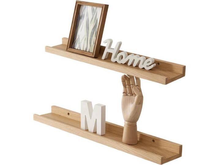 Étagère murale flottante en chêne massif avec rebord - lot de 2 - 40 cm - supporte 20.4 kg