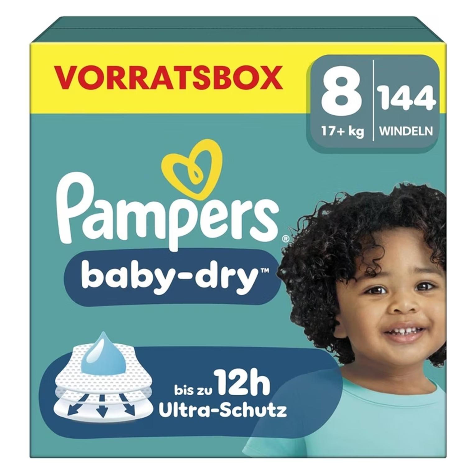 Pampers Baby Dry Gr.8 Extra Large 17+kg Windeln Vorratsbox 144 Stück (Gr. 8, 144 Stk.) (66627526)