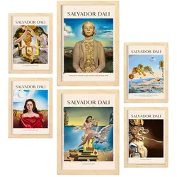 POSTER Set Mit 6 Salvador Dali Sammlung A3 & A4 Rahmen Aus Hellem Holz