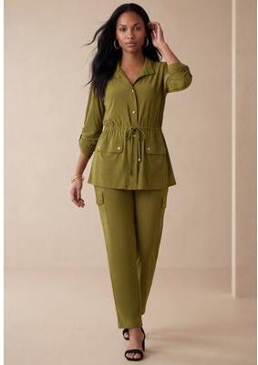 Plus Size Women's 2-Piece Stretch Knit Cargo Set by The London Collection in Moss Green (Size 1X)