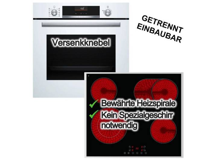 BOSCH Backofen-Set Backofen 3D Heißluft Air Fry + PKM Glaskeramik Kochfeld Zweikreiszone, mit Nein, EcoClean Direct