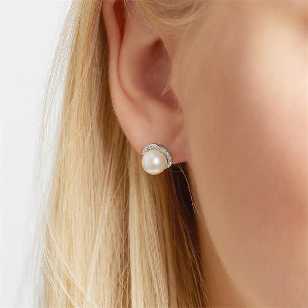 Unique Ohrstecker 585er Weißgold Diamanten Perlen silber