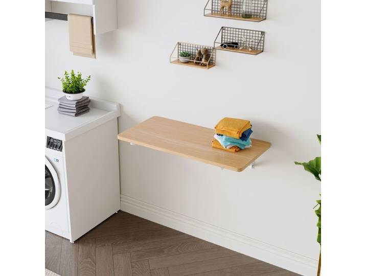 Table murale pliante - WESTYLE - Modèle mural pliable - Gain de place - Support métallique stable - Bois massif