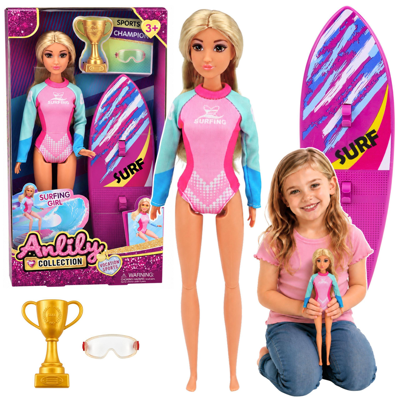 Lean Toys Anlily surfpop in wetsuit met surfplankaccessoireset