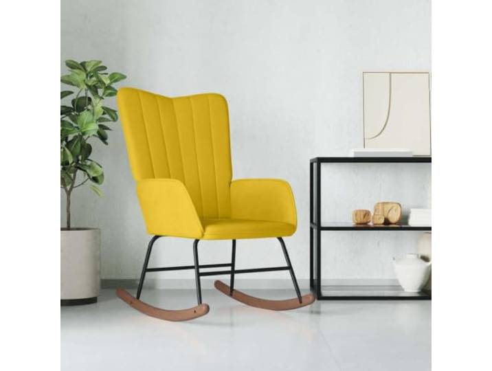 Schaukelstuhl Senfgelb aus Samt mit Stahlrahmen für Wohnzimmer Elegantes Design, gepolsterte Sitzfläche, robuste Holzschienen, 110 kg Kapazität, für Entspannungsbereich