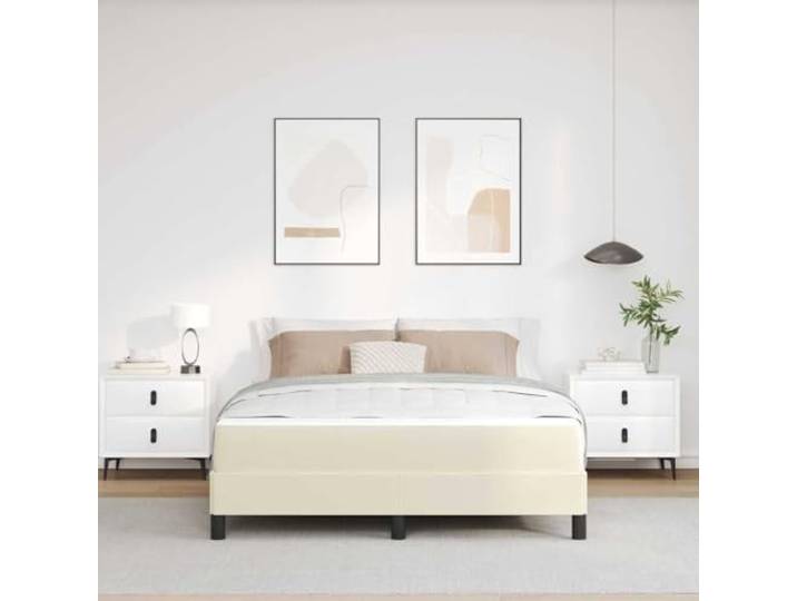KTHLBRH Gepolstertes Bettgestell, Creme, 140 x 200 cm Technisches Holz, feste Latten, Taschenfedern, Schaumstoff, mittelhart