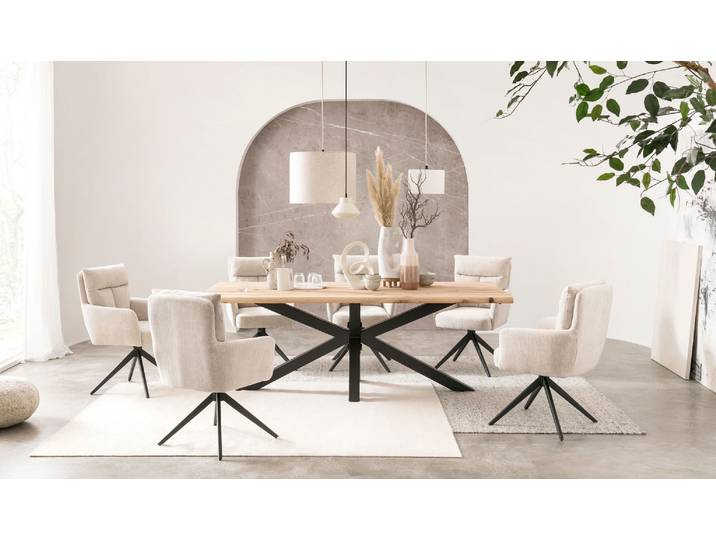 Esstisch HOME AFFAIRE Hudson , beige (natur, schwarz), B:220cm H:77cm T:100cm, Tische, Esstisch, erweiterbar durch Ansteckplatte Hudson