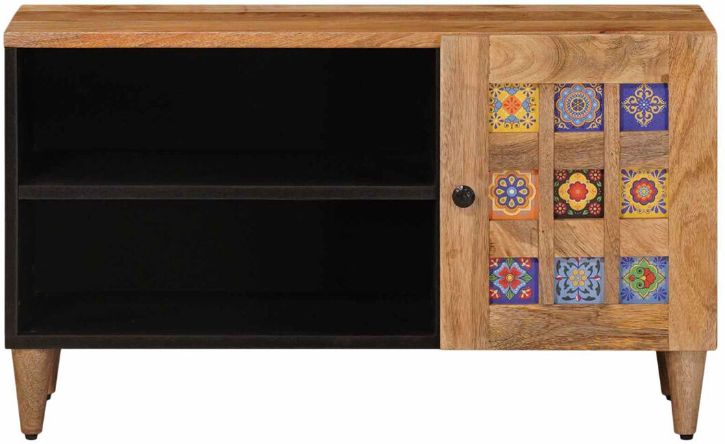 Bloomsbury Market TV Cabinet With Storage With Door Solid Mango Wood Media Stand Doors Natural 32"