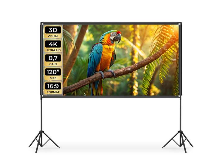 Beamerdoek Cinema met inklapbare statieven, 16:9, 4K, HD - wit