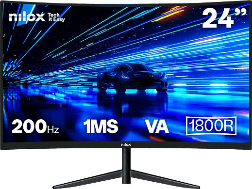 Monitor gaming - Nilox NXM24CRV2001, 24" Full-HD, 200 Hz, 1 ms, VA (Alineación Vertical), Curvo, 1x HDMI, DisplayPort