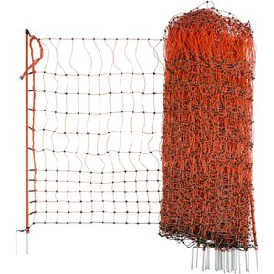 Kerbl Weidezaunnetz PoultryNet 292271, Geflügelnetz, 106 cm x 50 m, orange, elektrifizierbar, mit Doppelspitze