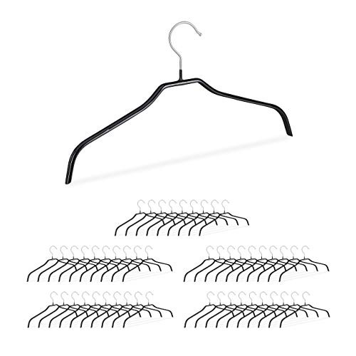 Relaxdays Antislip kledinghangers set zwart, 50 stuks
