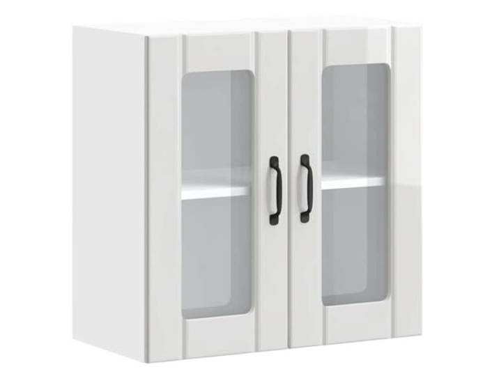fsahslih Küchen-Hängeschrank mit Glastür Lucca Hochglanz-Weiß 60cm Kompakter Wand-Küchenschrank für Speisekammer & Essen mit 2 Fächern, Glaseinsatz und 70 kg Gesamtbelastbarkeit.