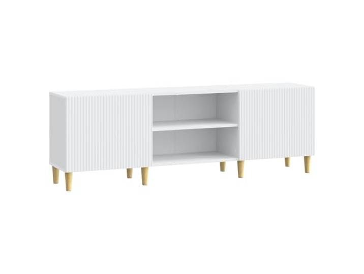 Roanoer TV Lowboard Weiß 150x31x50 cm Holzwerkstoff Fernsehtisch Geräumiges Mediencenter für Wohnzimmer und Schlafzimmer mit 2 Schwenktüren, Einlegeboden und konischen Standfüßen.