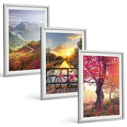 BILDER SET 3er Set - 40x60 cm Silberner Rahmen - Berglandschaften mit dem Fahrrad