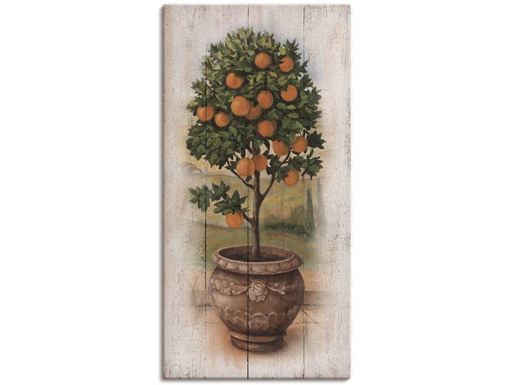 Leinwandbild ARTLAND Orangenbaum mit Holzoptik , grün (farbe bild(er): grün), B:50cm H:100cm, Bilder, Leinwandbild, auf Holzrahmen gespannt