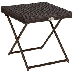 Outsunny Klappbarer Terrassentisch aus PE-Rattan mit gekreuzten Beinen und Stahlgestell für Terrasse oder Balkon, 40 x 40 x 40 cm, braun