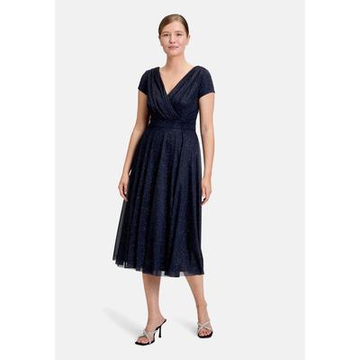 Cocktailkleid VERA MONT "Damen im Glitzer-Look", Damen, Gr. 36, Normalgrößen, Halbarm, Netz, blau (dunkelblau, grau), Netz, Obermaterial: 100% Polyester. Futter: 100% Polyester, ausgestellt kurz, V-Ausschnitt, Kleider, Stoff