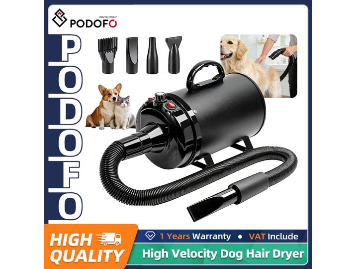Podofo 2800W Sèche-cheveux professionnel pour chiens, nettoyeur de poils haute vitesse avec 4 embouts et un peigne, température et vitesse réglables, sécheurs pour animaux de compagnie