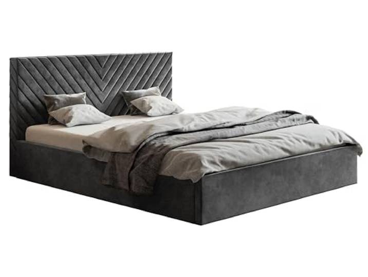 Emporius Doppelbett 140x200 Loris - Schlafzimmer, Bettkasten, Lattenrost - Polsterbett 140x200 (Dunkelgrau - Amor Velvet 4321)