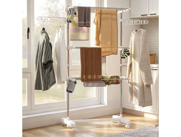HOMCOM Séchoir Linge Pliable 3 Niveaux Int/Ext Métal