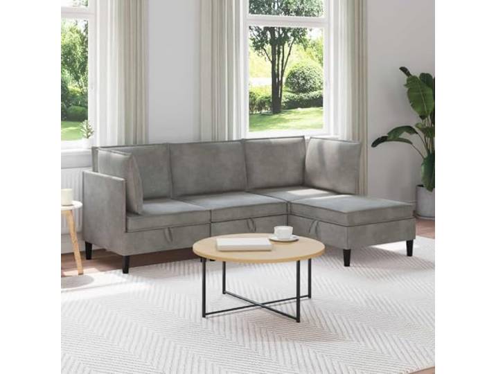 Xolmizyn Wohnzimmergarnitur mit Kissen & Stauraum, 4-TLG. Set, Samt Platzsparendes Design, Ergonomischer Komfort, Inklusive Fußhocker