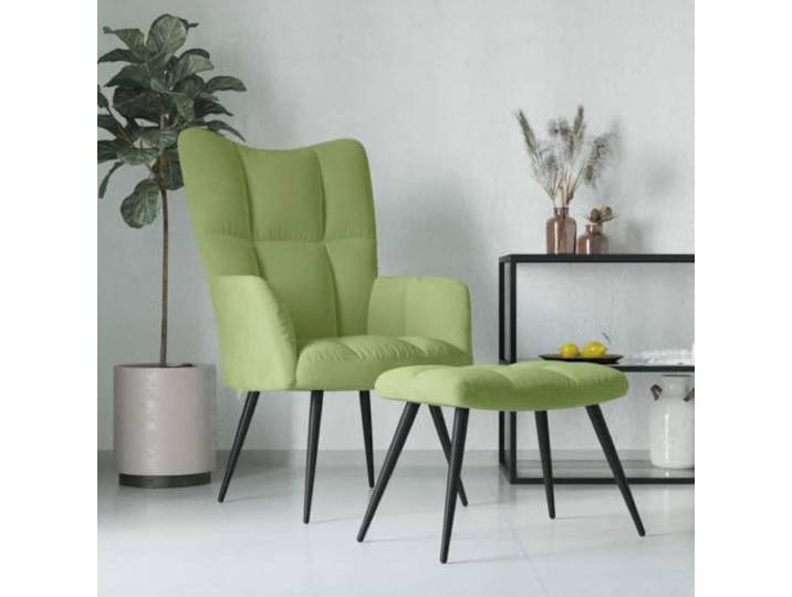 NLQMSU Relaxsessel mit Hocker, Velours, Hellgrün Stabiler Stahlrahmen, Kapazität 110 kg, dicker Schaumstoff, weicher Samt, modernes Design, optimale Erholung