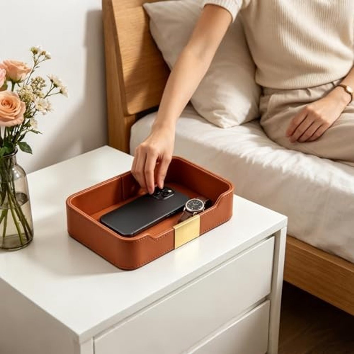 Luxe Lederen Valet Tray - Water- en krasbestendig - Oranje