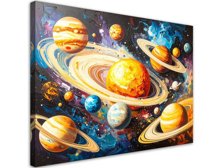 Feeby Leinwandbild Kosmos Planeten Abstrakt 120x80cm, Mehrfarbig, Märchen/ Fantasie, Rechteckig, 120x80 cm, Bilder & Rahmen, Bilder, Leinwandbilder