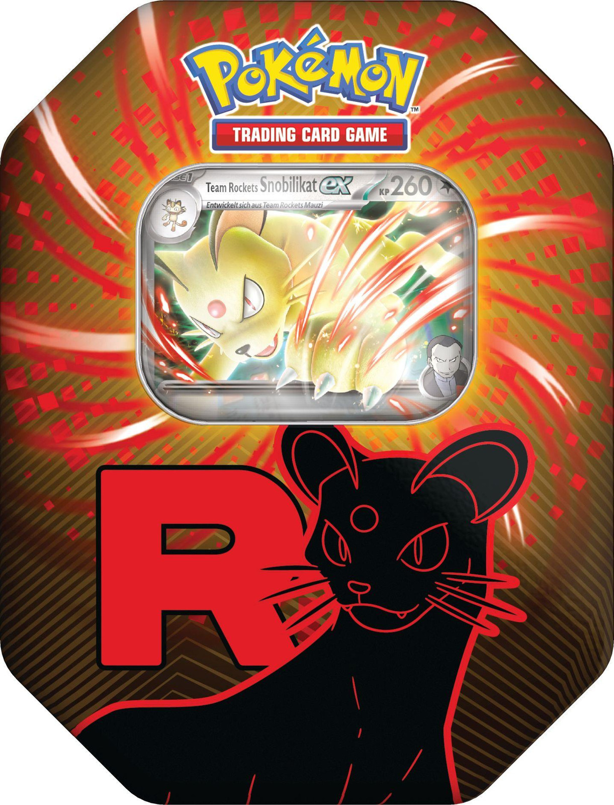 Pokémon TCG Team Rocket Blikdoos met Snobilikat-ex, 1 holografische promotiekaart en 4 boosterpacks