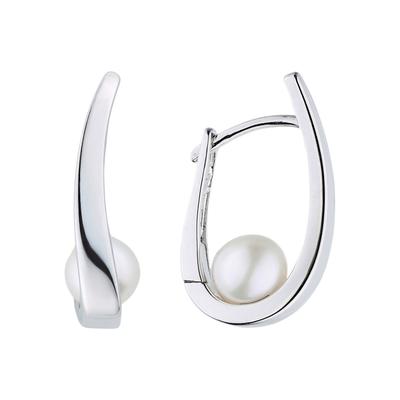 Paar Creolen JOBO "Perlen-Ohrringe 18 mm", silber (silber 925), Ohrringe, Damen, Perlen Silber 925 (Sterlingsilber), Perlen, Silber 925 (Sterlingsilber), 925 Silber mit Süßwasser-Zuchtperlen