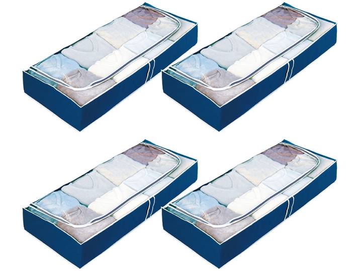 Unterbettkommode WENKO Modell Air , blau (stoff: blau, folie: transparent), B:105cm H:15cm T:45cm, Polypropylen, Aufbewahrungsboxen, Unterbettkommode, für Saisontextilien, mit Sichtfenster und 3-Seiten-Reißverschluss, Topseller