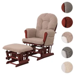 Relaxsessel HWC-C76, Schaukelstuhl Sessel Schwingstuhl + Hocker Stoff Bouclé 480g/m2 ~ braun Gestell dunkel
