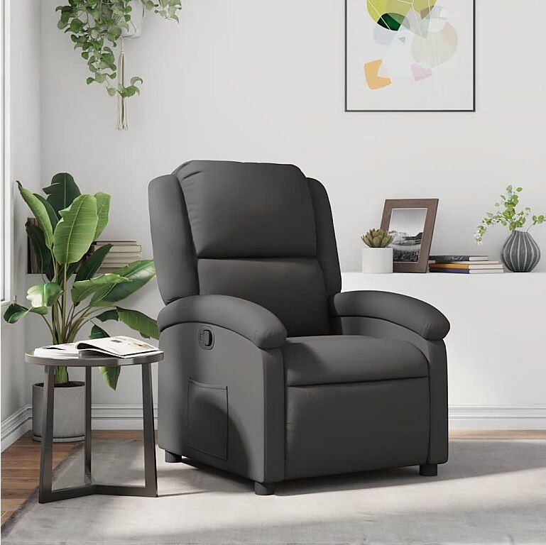 vidaxl Sillón reclinable de cuero auténtico gris