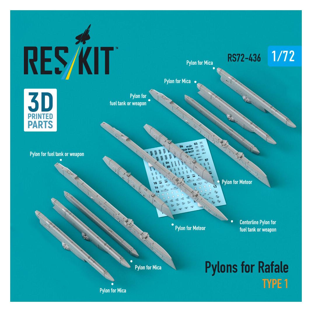ResKit Pylons for Rafale type 1 (3D Printed) (RS72-0436)