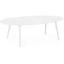 Couchtisch Ridley aus Aluminium, modern und wetterfest, oval, weiß, ideal für Outdoor