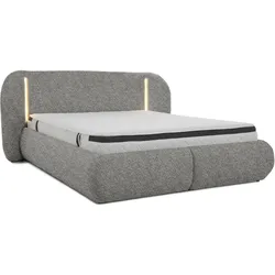 POLSTERBETT Corfu mit LED-Beleuchtung, mit Bettkasten, rundliche Formen, 160x200, Grau