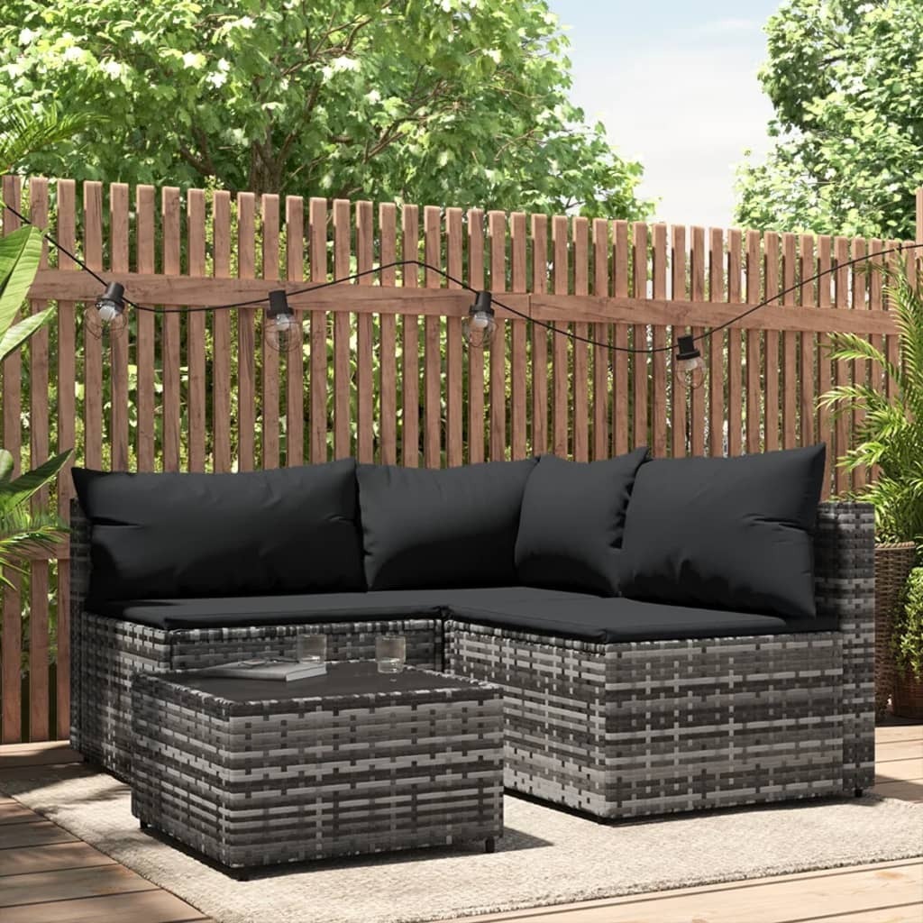 Maison Exclusive - 4-tlg. Garten-Lounge-Set mit Kissen Grau Poly Rattan