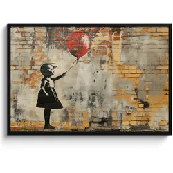POSTER MIT RAHMEN Graffiti - Banksy - Mädchen - Straßenkunst 120x80 cm