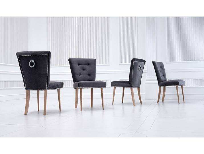 JVmoebel Essgruppe Chesterfield Polstermöbel Garnitur in Grau mit Metallnieten, (4-tlg), Made in Europa