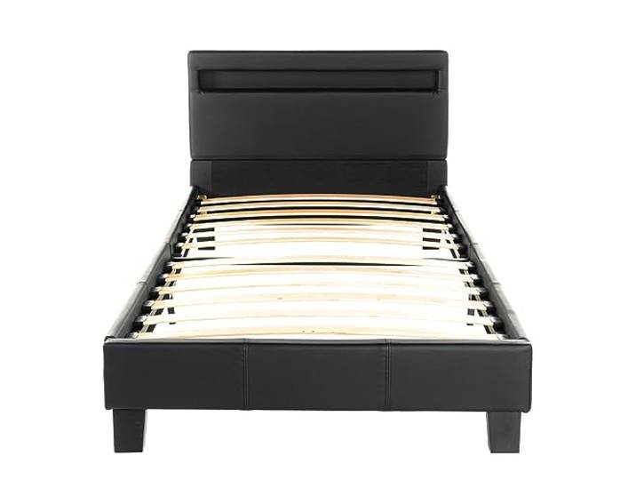 Home Deluxe - LED Bett Astro - Schwarz, 90 x 200 cm - inkl. Lattenrost I Polsterbett Design Bett inkl. Beleuchtung
