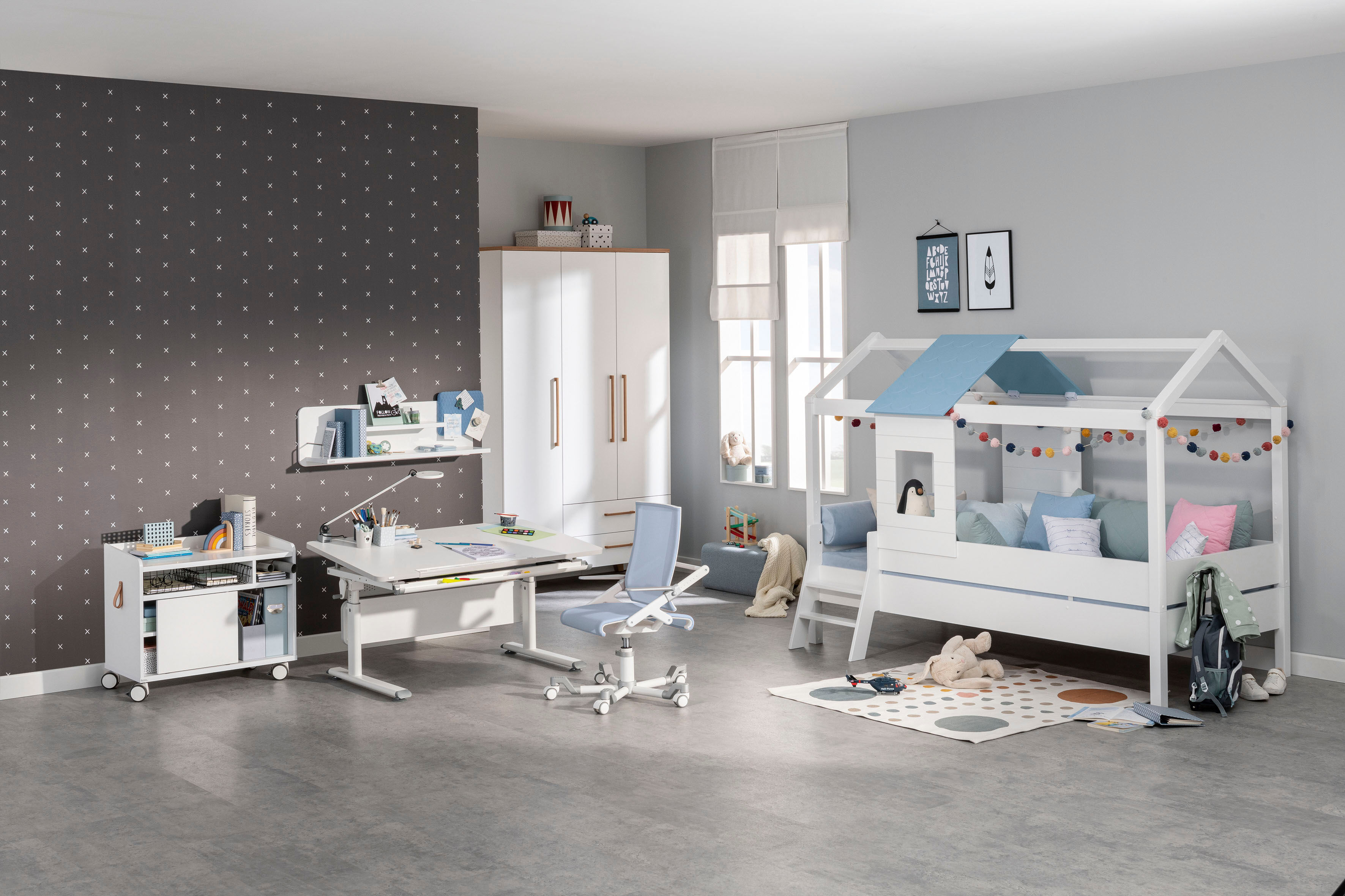 Hausbett PAIDI "TINY HOUSE", weiß (kreideweiß), B:100cm H:155cm L:210cm, Betten, Hausbett, Spielbett mit Rausfallschutz, individuell gestaltbar