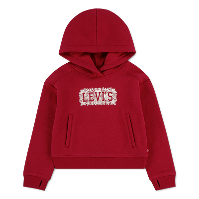 Kapuzensweatshirt LEVI'S KIDS "LVG MEET AND GREET SEASONAL HO", Mädchen, Gr. 10 (140), rot (deep claret), Sweatware, Obermaterial: 60% Baumwolle, 40% Polyester, bedruckt, normal, Bündchen mit Daumenlöchern, Sweatshirts, mit floralem Logo-Print in...