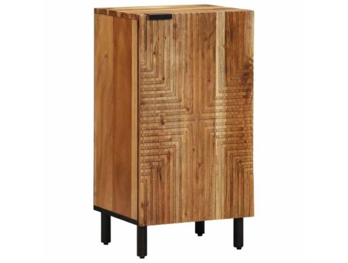 Foknhdi Sideboard Braun 40 x 33 x 75 cm Massivholz Mango mit Tür Kompakter Beistellschrank aus Echtholz für Esszimmer und Flur bietet durchdachten Stauraum hinter der Holztür.