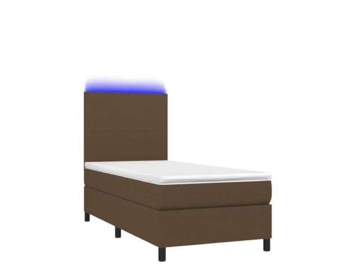 PUGYNBK Boxspringbett, 100 x 200 cm, dunkelbrauner Stoff mit LED-Lichtern Verstellbares Kopfteil, Taschenfederkernmatratze, atmungsaktiver Schutz, USB-Anschluss