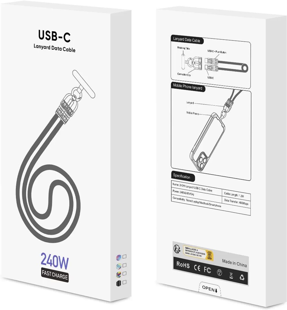 INF Type-C zu Type-C 240W PD Lanyard Datenkabel für schnelles Laden & Datentransfer 1,2 m