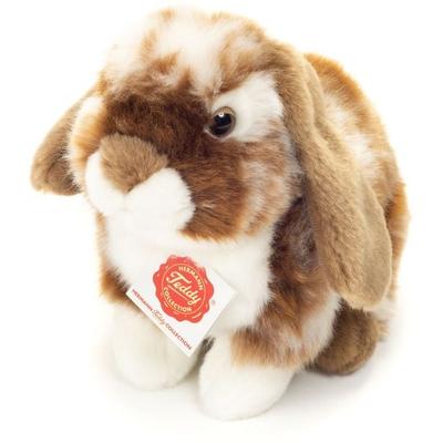 Teddy Hermann 93724 - Hase sitzend dunkelbraun weiß gescheckt, Bauernhoftier, Plüschtier, Stofftier, 20 cm