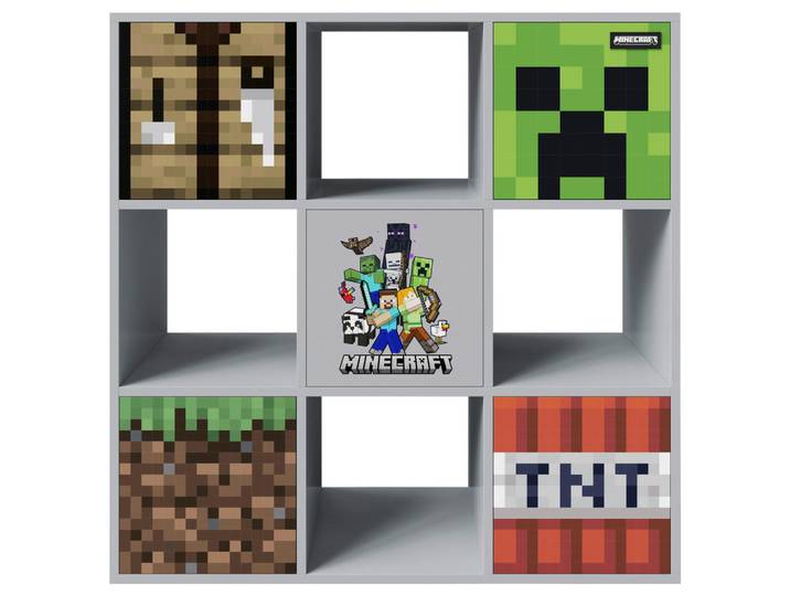 Minecraft Regal, Grau, Mehrfarbig, 90x90x30 cm, FSC 100%, stehend, Babymöbel & Kindermöbel, Kinderzimmer & Jugendzimmer, Kinderbettzubehör