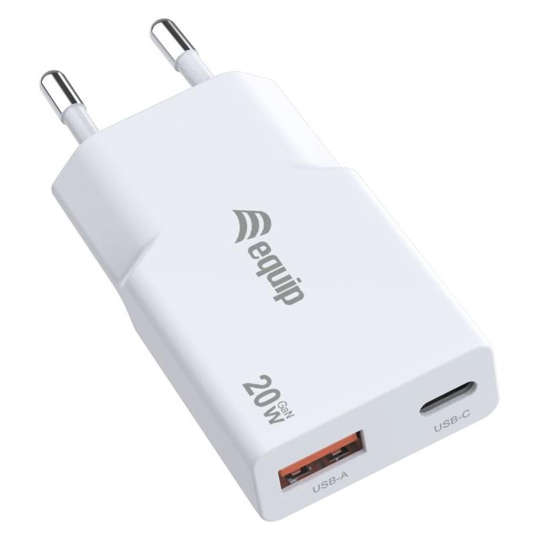 equip Ladegerät 2Port 20W GaN Slim,1xUSB-C PD/1xUSB-A weiss (20 W, 2 Ports) (245522)